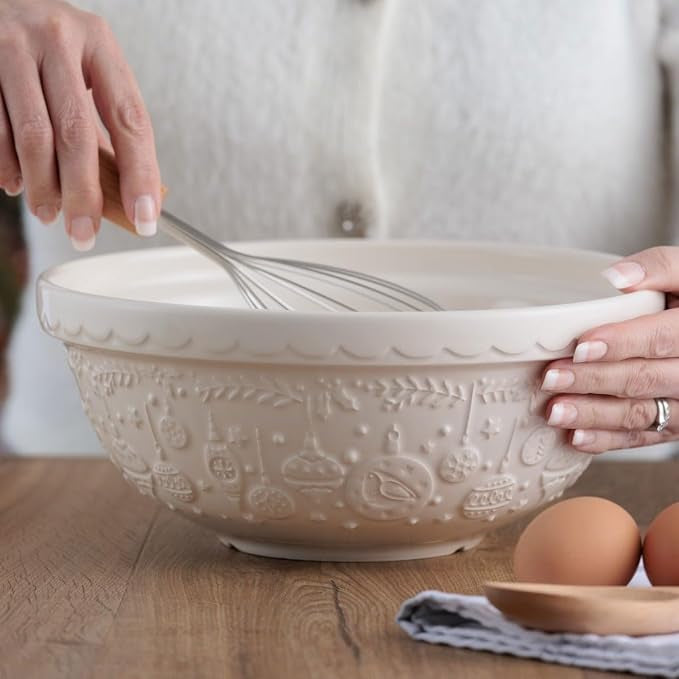Mason Cash Deck The Halls S18 Cream Mixing Bowl, 11”