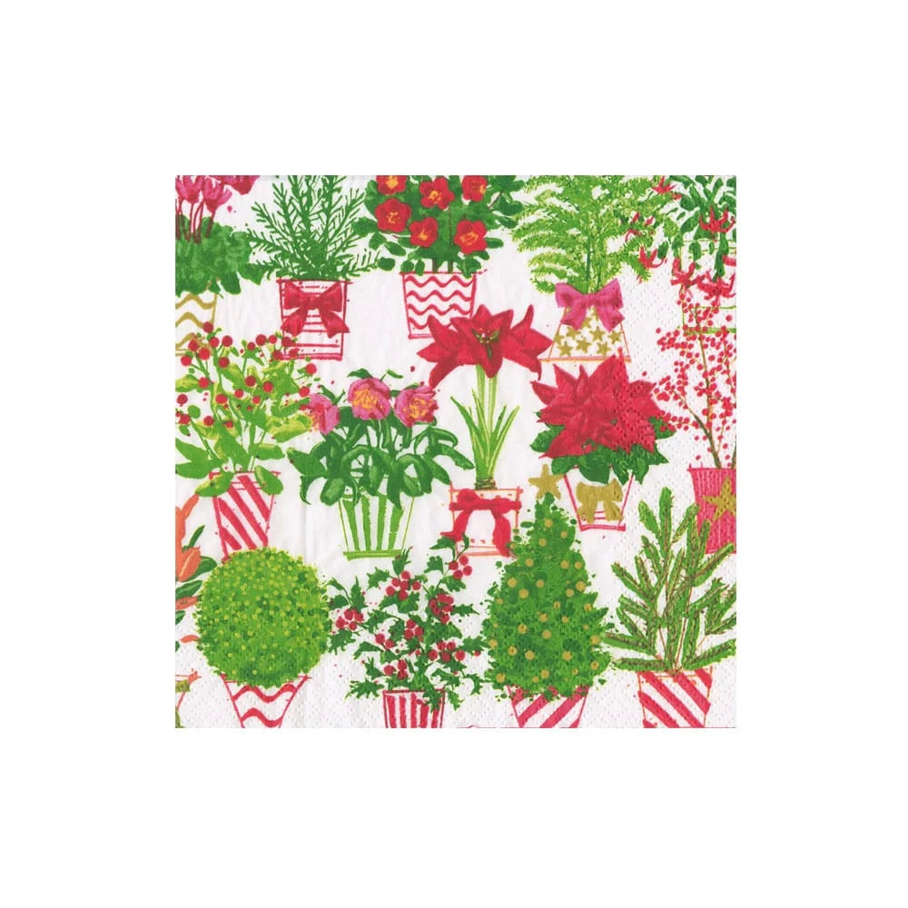 Caspari Christmas Flower Market Cocktail Napkins, Set of 20