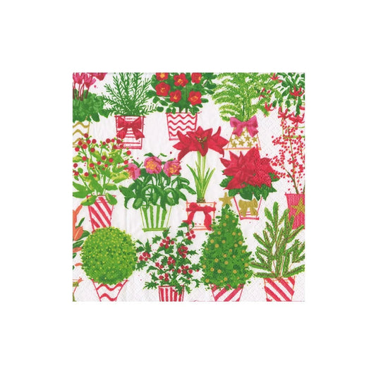 Caspari Christmas Flower Market Cocktail Napkins, Set of 20