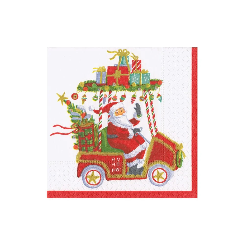 Caspari Santa’s Golf Cart Cocktail Napkins, Set of 20