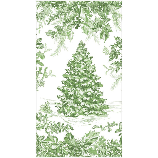 Caspari Christmas Tree Toile Sage/White Paper Linen Guest Towel, Set of 12