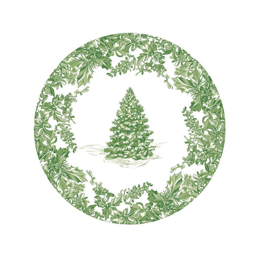 Caspari Christmas Tree Toile Sage/White Salad/Dessert Plates, Pack of 8