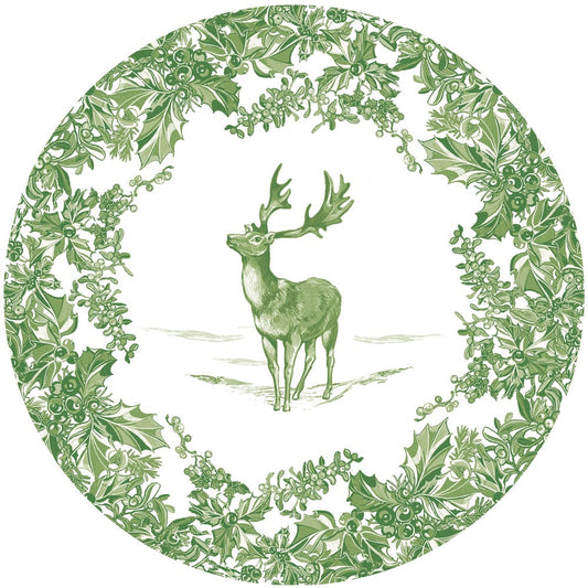 Caspari Stag Toile Sage/White Luxury Paper Dinner Plates - Pack of 8