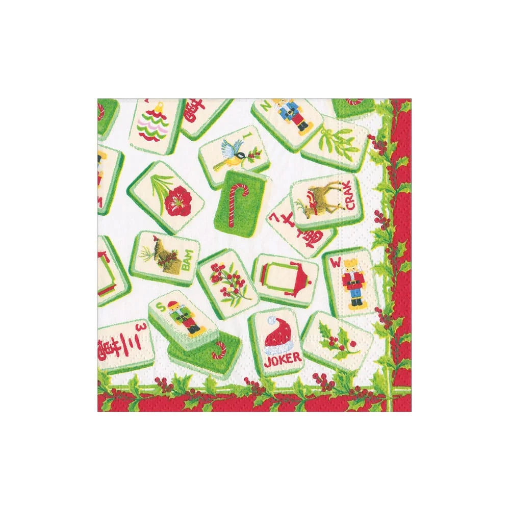 Caspari Christmas Mahjong Cocktail Napkins, Set of 20