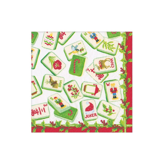 Caspari Christmas Mahjong Cocktail Napkins, Set of 20