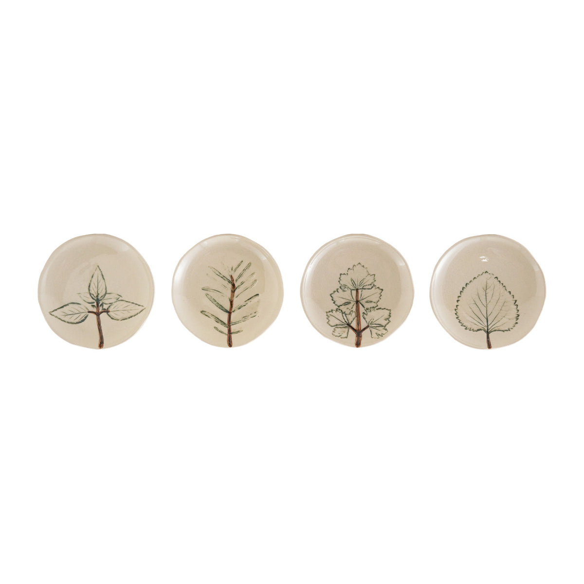 Hand-Painted Cream Color Stoneware Dish with Botanical, 4 Assorted Styles