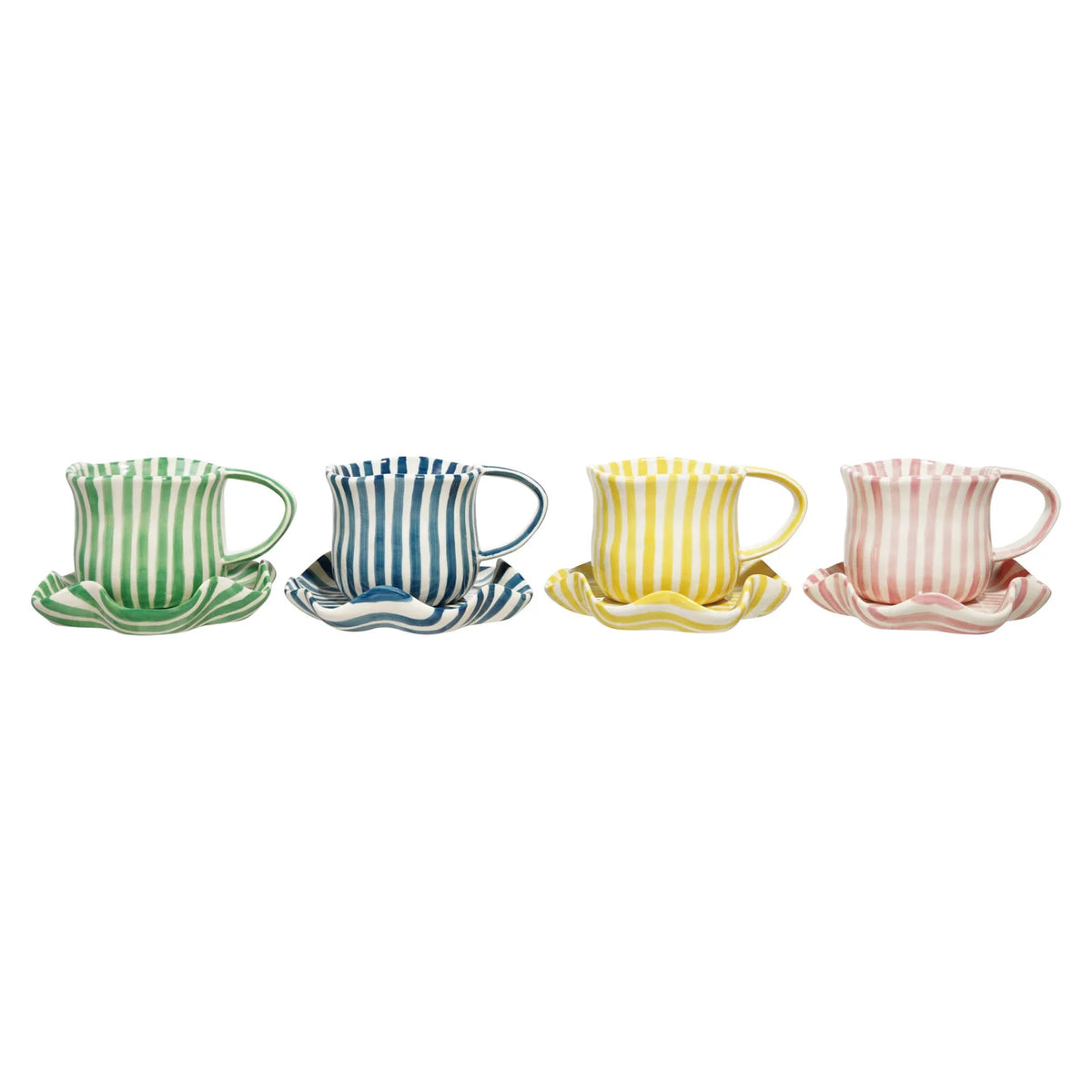 Hand-Painted Mug with Ruffled Saucer, Assorted Colors