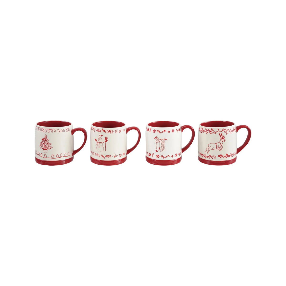 Stoneware Mug with Holiday Design, White & Red, 4 Styles