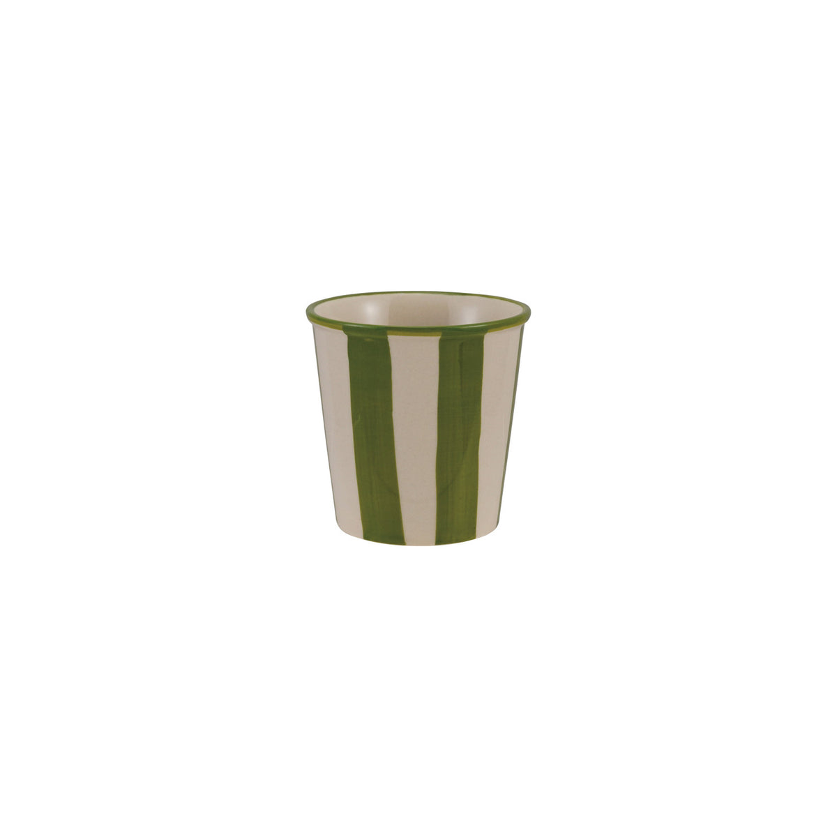 Hand-Painted Stoneware Striped Cup, Green & White