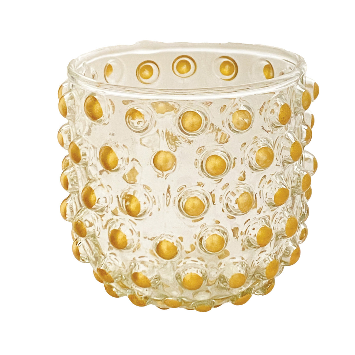 Glass Votive Holder with Gold Finish Hobnails