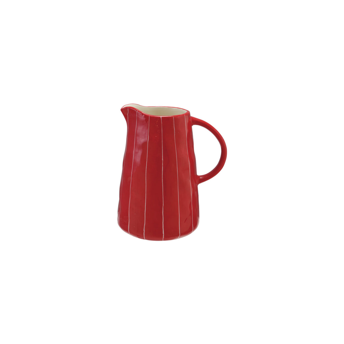 Hand-Painted Stoneware Striped Organic Pitcher, Red & White