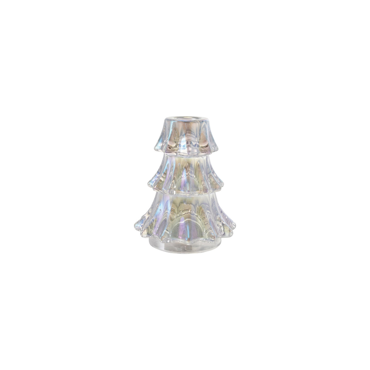 Glass Tree Shaped Taper Holder Iridescent Finish