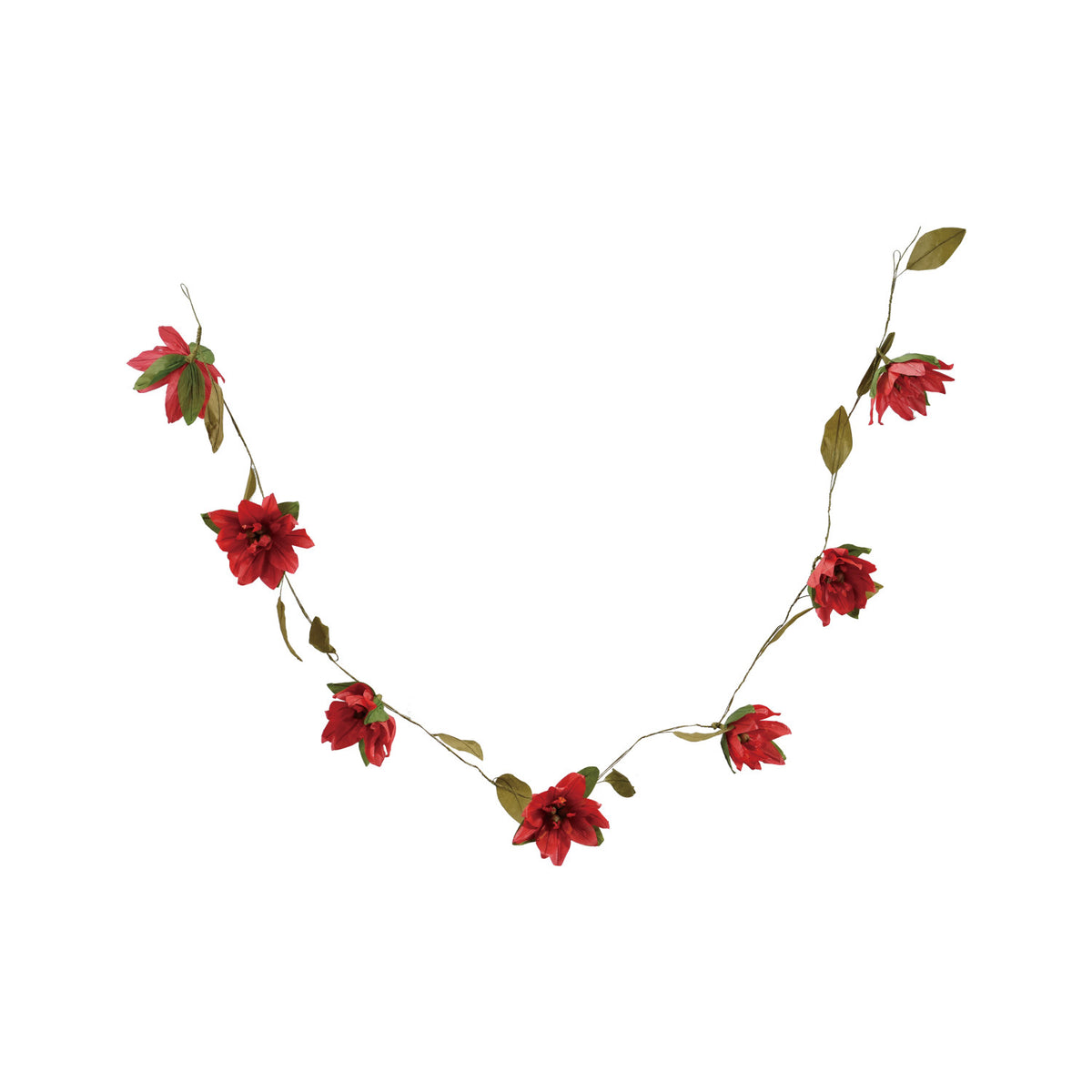Handmade Paper Poinsettia Garland, Red & Green