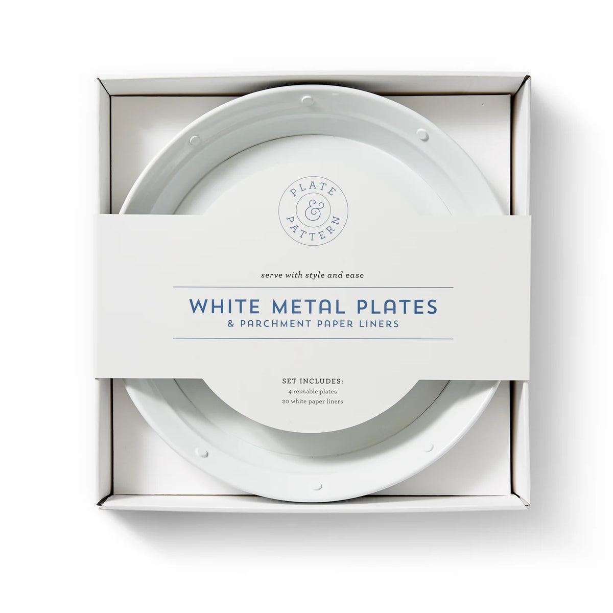 Plate & Pattern White Metal Plates, Set of 4