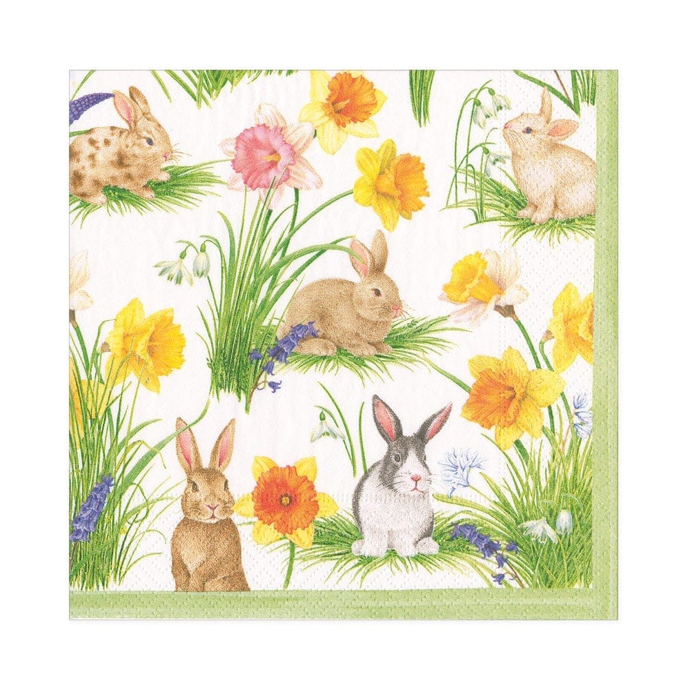 Caspari Bunnies and Daffodils Luncheon Napkins, Set of 15