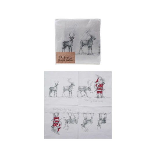 Paper Napkins with Santa Leading Reindeer Image, 50 Pc