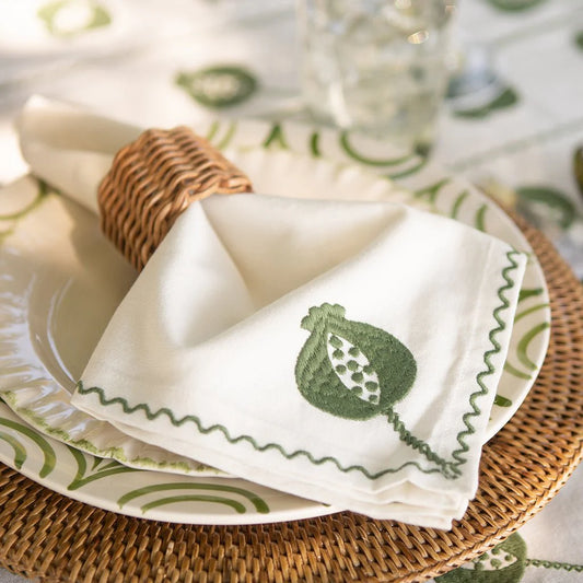 Pomegranate Crewel Green Napkins, Set of 4