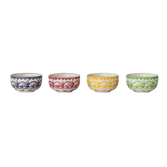 Hand Painted Stoneware Bowl with Botanical Design, Assorted Colors