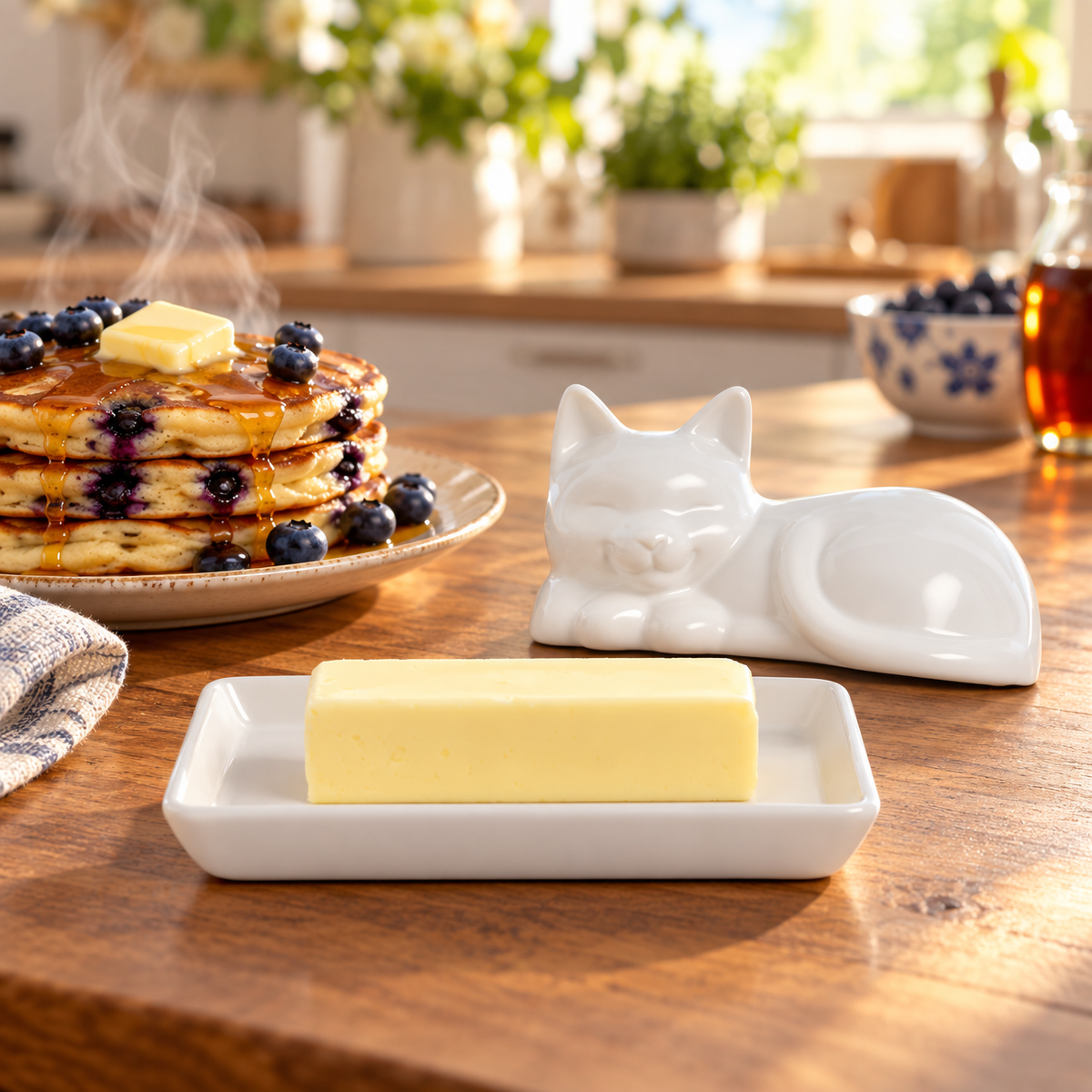 HIC - Harold Import Co. - Porcelain Cat Butter Dish with Lid