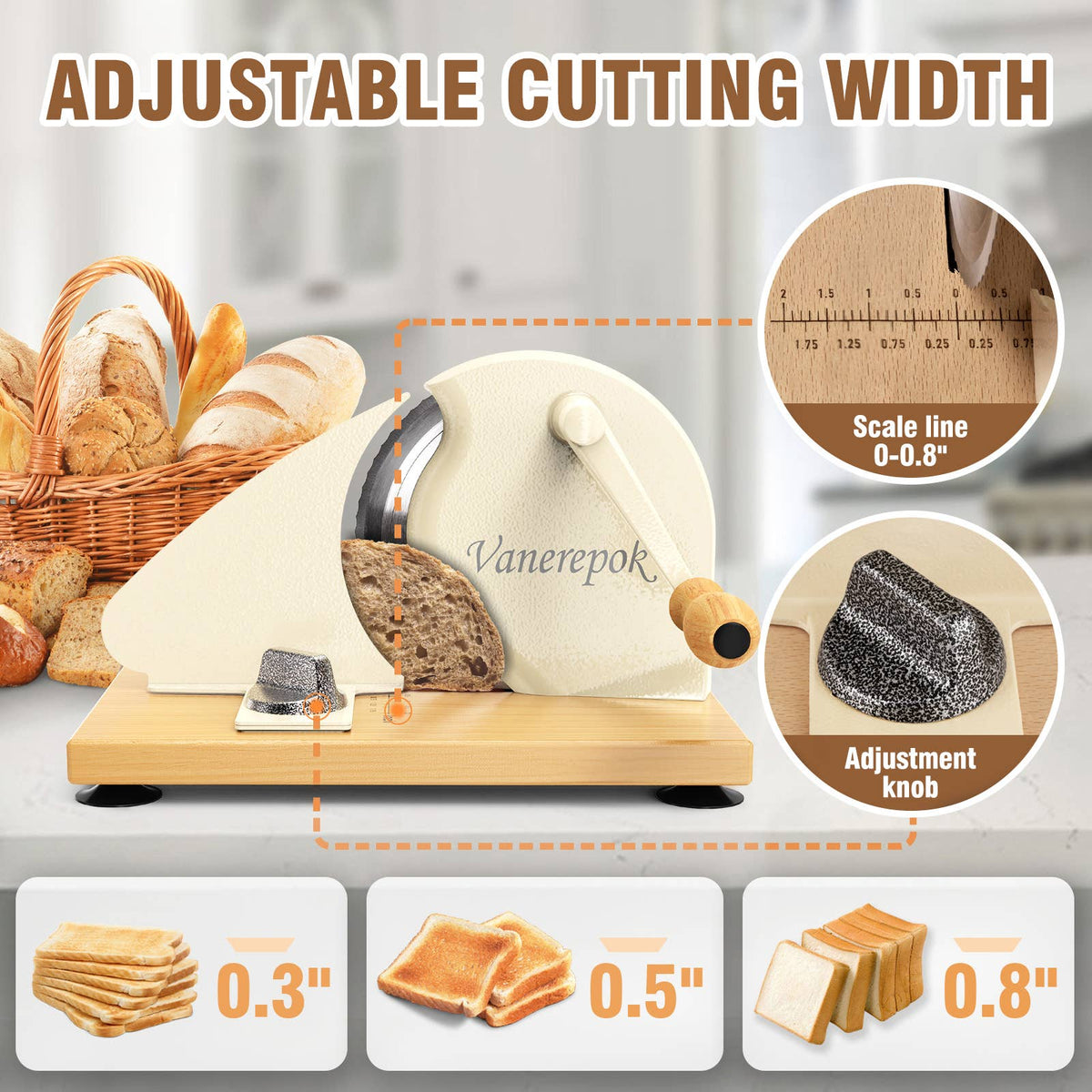 Vanerepok Manual Bread Slicer Adjustable Thickness for Homemade Sourdough