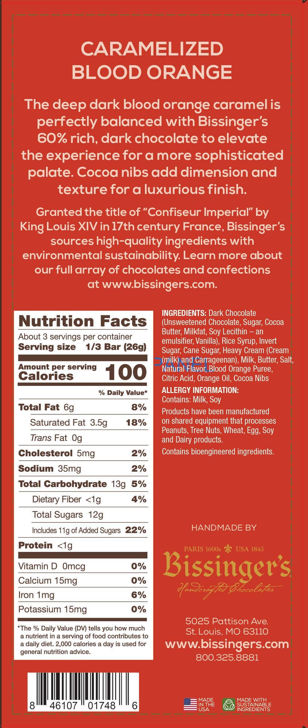 Bissinger's Dark Caramelized Blood Orange Bar, 3oz