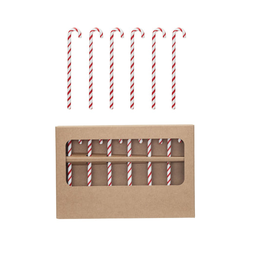 Glass Candy Cane Shaped Stir Sticks, Set of 6, 5”