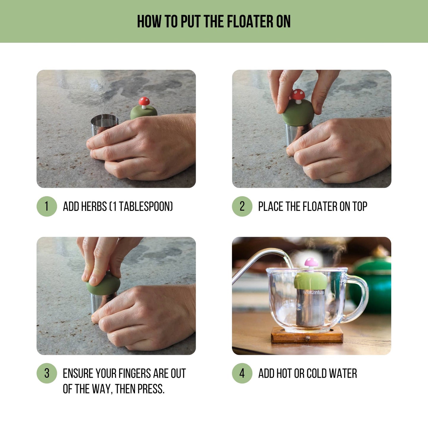 Float2infuse Tea Infuser - Black & White Cat | Floating Tea Infuser | Green Base