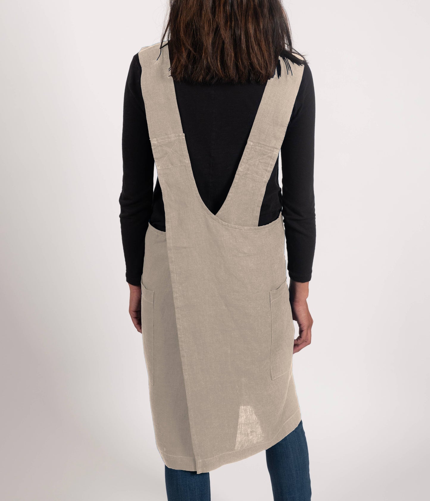 KAF Home Firenze Stone Washed Linen Cross Back Smock Apron, Olive
