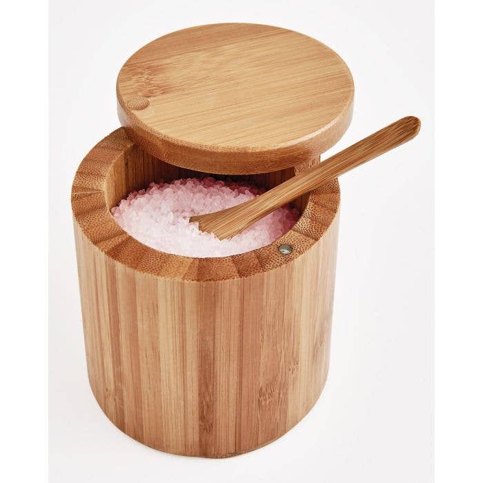 HIC - Harold Import Co. - Bamboo Salt Box with Lid & Spoon 7oz - Kitchen Storage