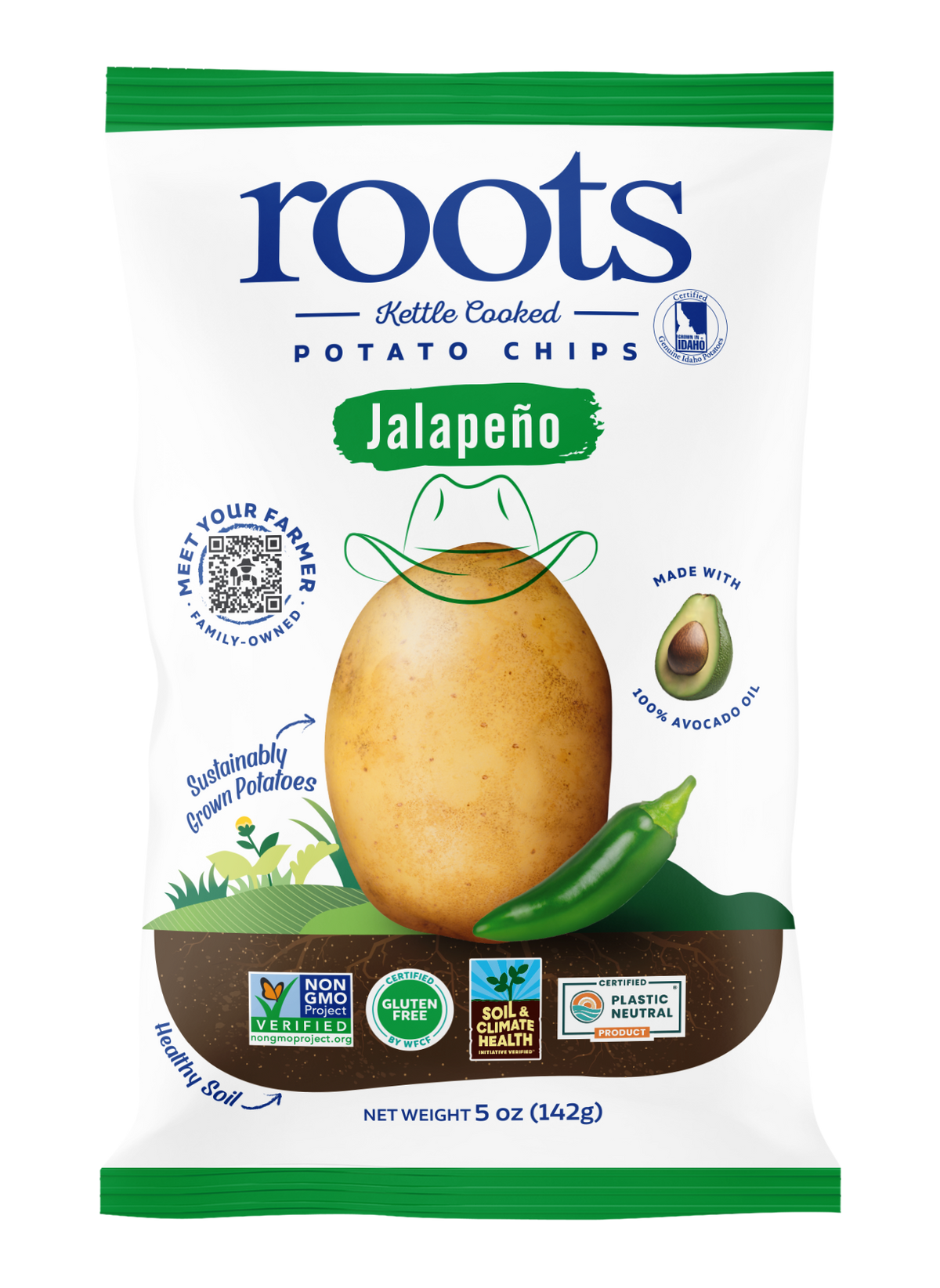 Roots Potato Chips - Jalapeno Kettle Potato Chips 12/5oz Bags