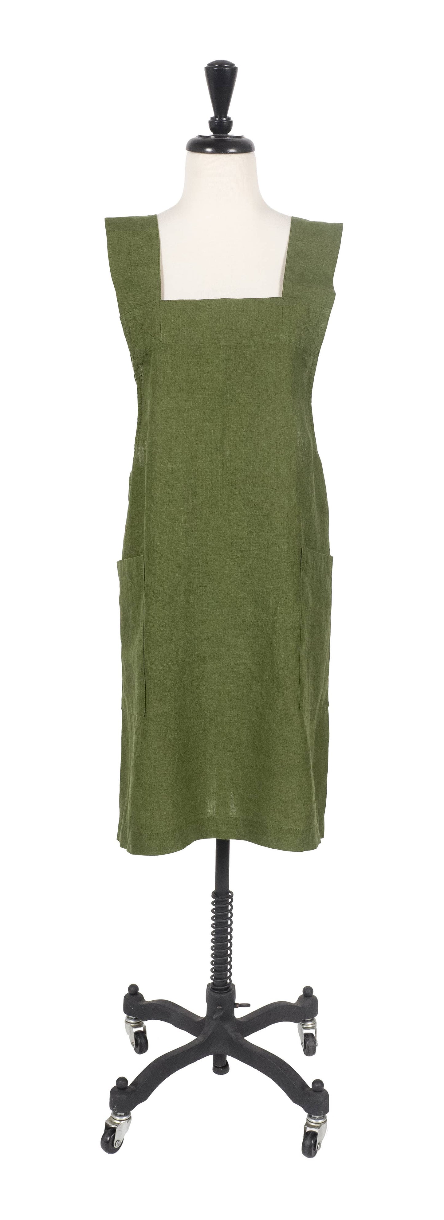 KAF Home Firenze Stone Washed Linen Cross Back Smock Apron, Olive