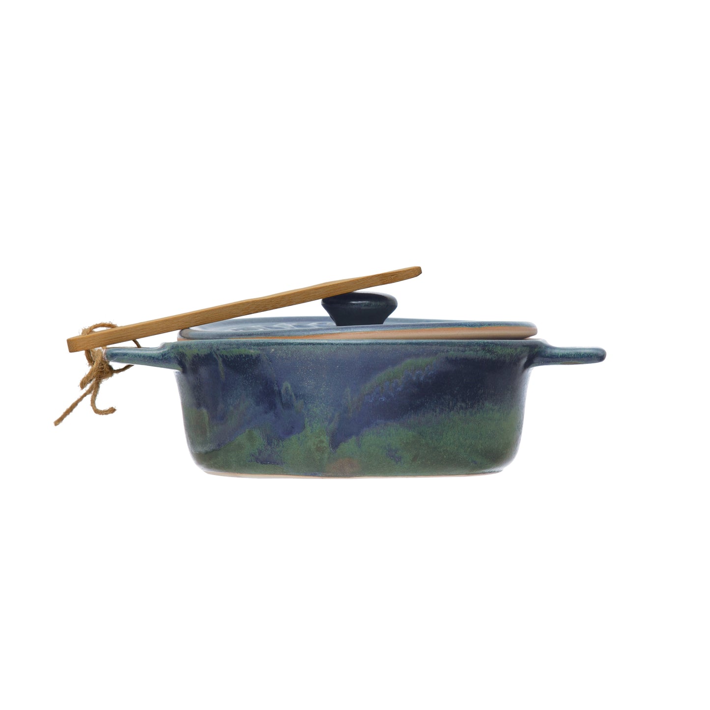 Stoneware Brie Baker w Lid & Tree Spoon, Set of 2, 9”