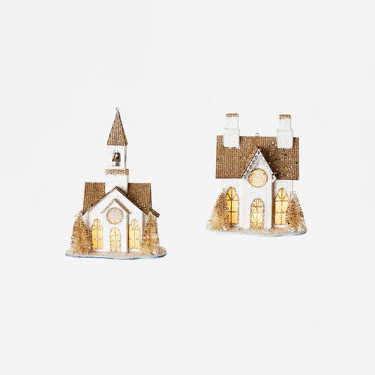 Gold/White Church Ornament