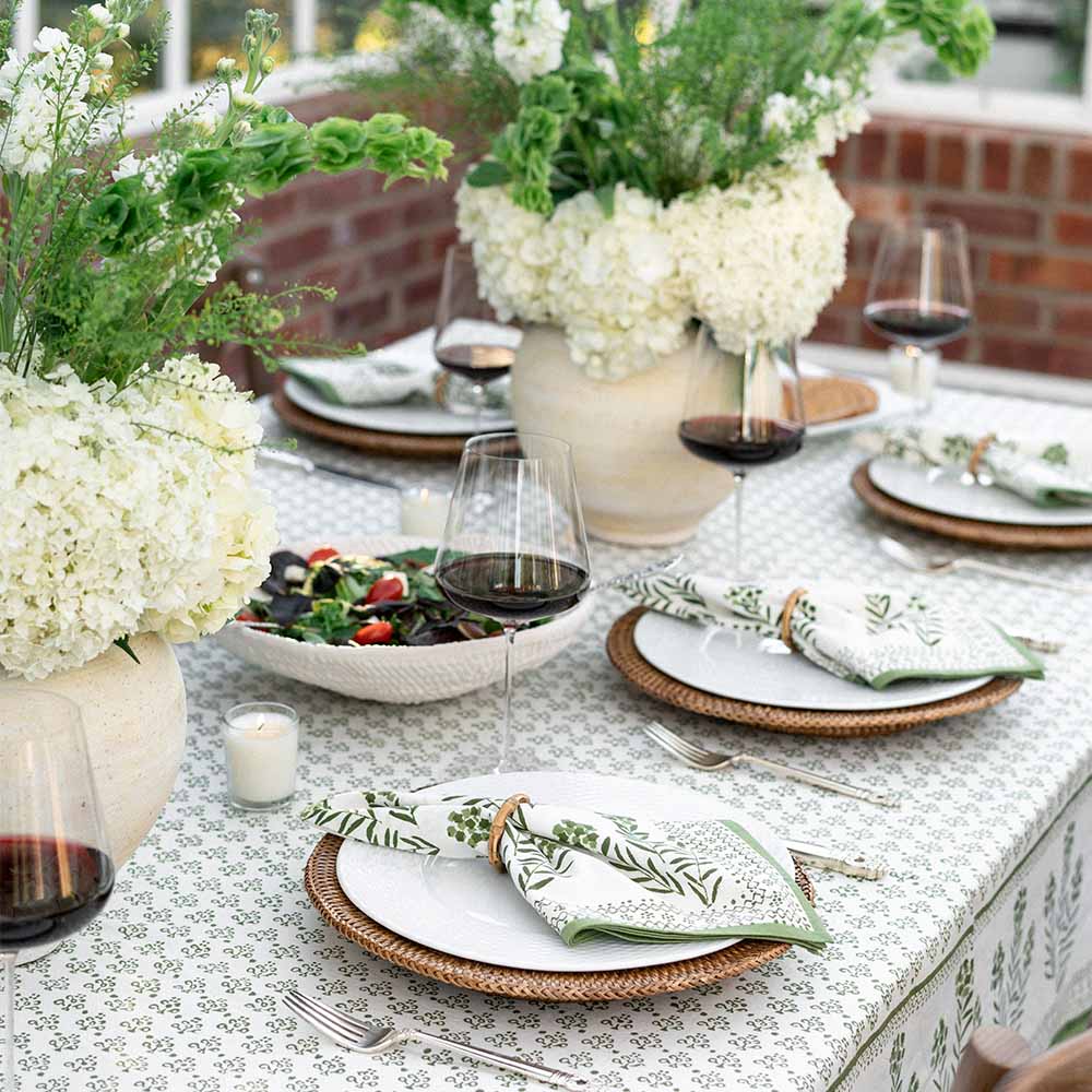 Pomegranate Phlox Green Tablecloth